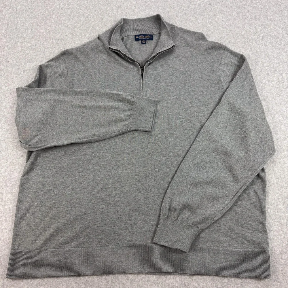 Brooks Brothers Sweater Mens 2XL Gray Supima Cotton 1/4 Zip Mock Neck Pullover